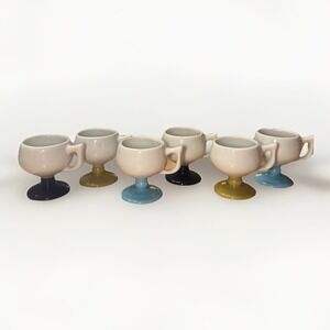 Vintage Espresso 6 Coffee Mug Caribe Puerto Rico Footed 60s Black Blue Avocado